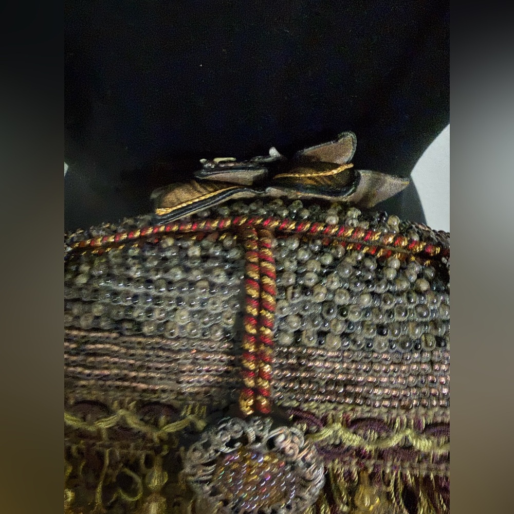 Mary Frances Gold and Burgundy Beaded Fringe Crossbody Clutch - Picture 13 of 16